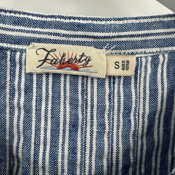 Faherty Gemina 100% Linen Mini Shirt Dress Pintuck Striped Blue White Size Small - Picture 8 of 9